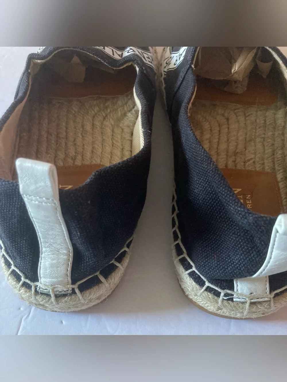 Ralph Lauren SZ 7.5 Black Espadrilles prominent white logo.Slip on flats. - Picture 5 of 9